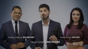 Apresentadores da NSC (Globo), RIC (Record) e SBT SC juntos, no VT de lançamento